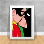 Quadro Decorativo Batman Beijando Robin Vida Secreta dos Super Heróis 29 Branca