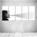 Quadro Decorativo - Bob Marley Smoke PB - Composto de 5 Quadros
