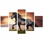 Quadro Decorativo Cavalos Negro Selvagem 200x100