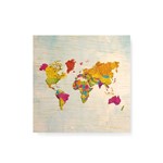 Quadro Decorativo em Madeira Mapa Mundi Color - 20x20cm