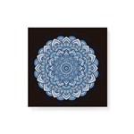 Quadro Decorativo em Tela Canvas Mandala Azul Central Fundo Preto - 20x20cm