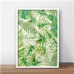 Quadro Decorativo Folhas Tropicais Verdes 50x70cm Branco