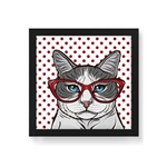 Quadro Decorativo Gato de Óculos - 20x20cm (moldura em Laca Preta)
