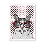 Quadro Decorativo Gato de Óculos - 46x32,5cm (moldura em Laca Branca)