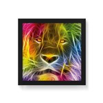 Quadro Decorativo Leão Colorido - 30x30cm (moldura em Laca Preta)