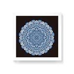 Quadro Decorativo Mandala Azul Central Fundo Preto - 20x20cm (moldura em Laca Branca)