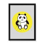 Quadro Decorativo Panda Comendo Bambu - 32,5x23cm (moldura em Laca Preta)