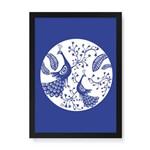 Quadro Decorativo Pavão Plim Azul - 46x32,5cm (moldura em Laca Preta)