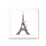 Quadro Decorativo Torre Eiffel Flores e Borboletas - 30x30cm (moldura em Laca Branca)