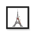 Quadro Decorativo Torre Eiffel Flores e Borboletas - 20x20cm (moldura em Laca Preta)