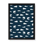 Quadro Decorativo Tubarões Textura - 46x32,5cm (moldura em Laca Preta)
