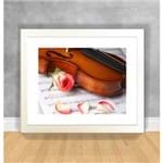 Quadro Decorativo Violino com Rosa Instrumentos Musicais 71 Branca