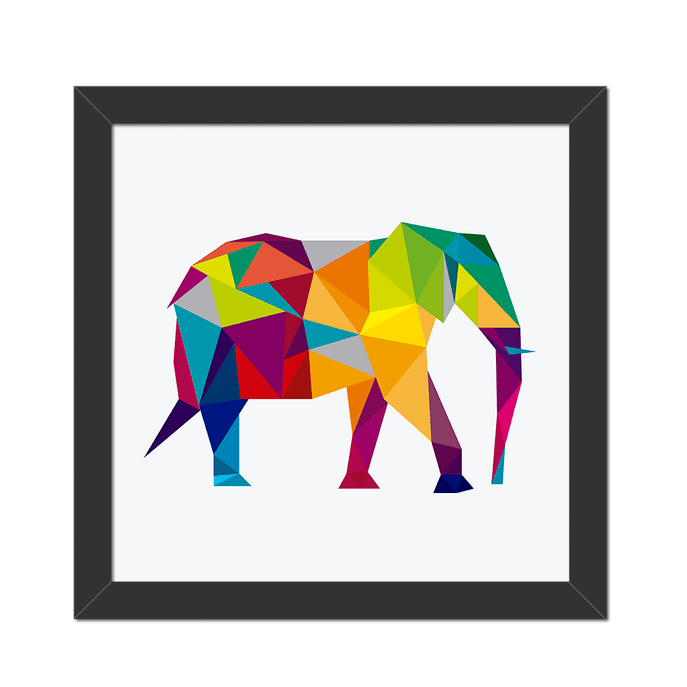 Quadro Elefante Geometrico Moldura Preta Lisa -20x20cm-sv