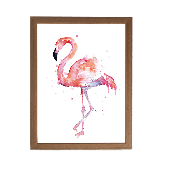 Quadro Flamingo Aquarela Moldura Madeira- 30X20cm-sv
