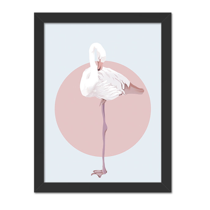 Quadro Flamingo Circular Moldura Preta Lisa - 30x20 Cm-sv