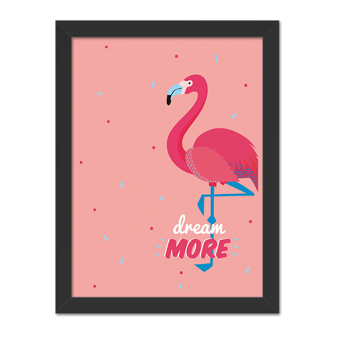 Quadro Flamingo Dream Moldura Preta Lisa - 30x20 Cm-sv