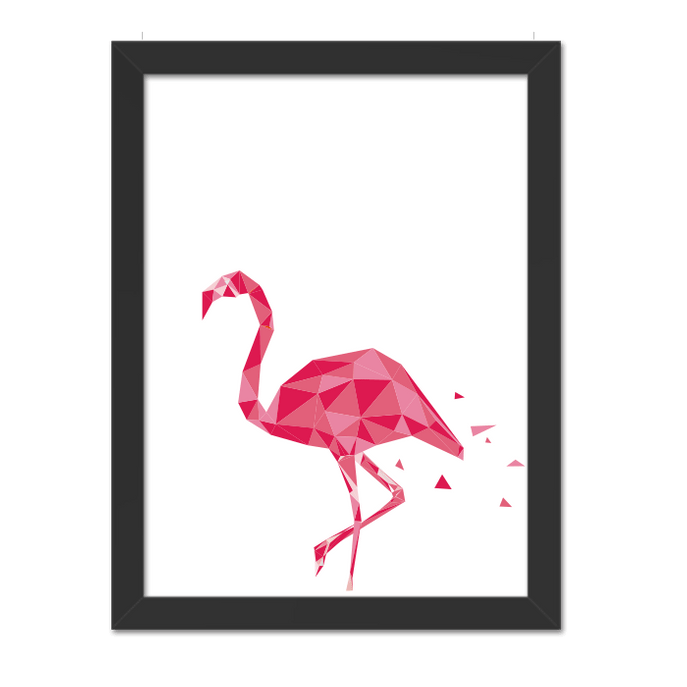 Quadro Flamingo Geometrico Moldura Preta Lisa - 30x20 Cm-sv