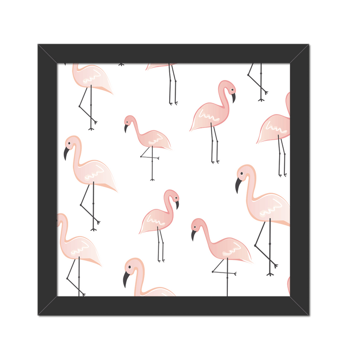 Quadro Flamingo Moldura Preta Lisa - 20X20cm-cv