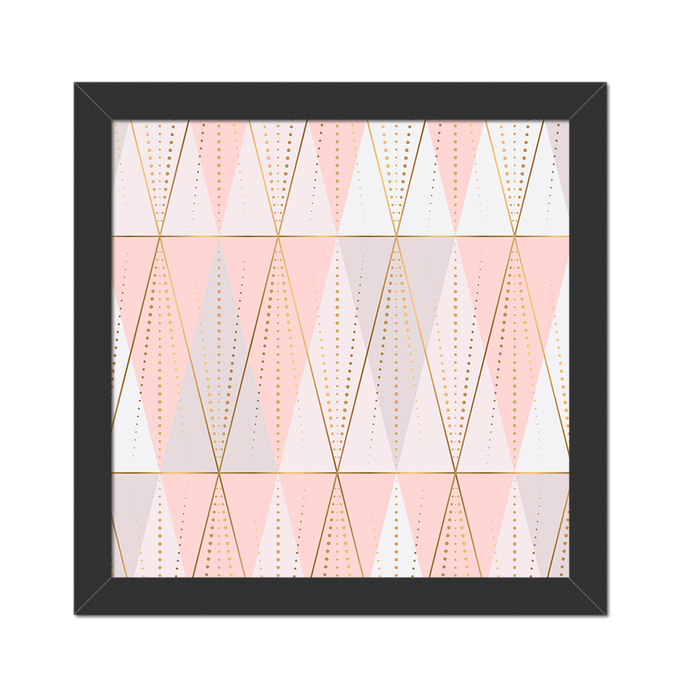 Quadro Geométrico Rosa e Dourado Moldura Preta Lisa - 20X20cm-sv