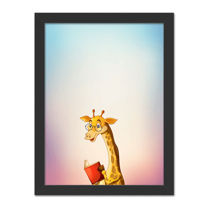 Quadro Girafa com Oculos Moldura Preta Lisa - 30X20cm-sv