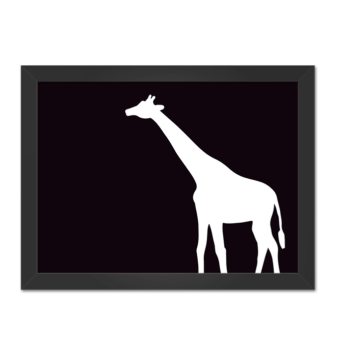 Quadro Girafa Negativo Horizontal Moldura Preta Lisa - 30X20cm-sv