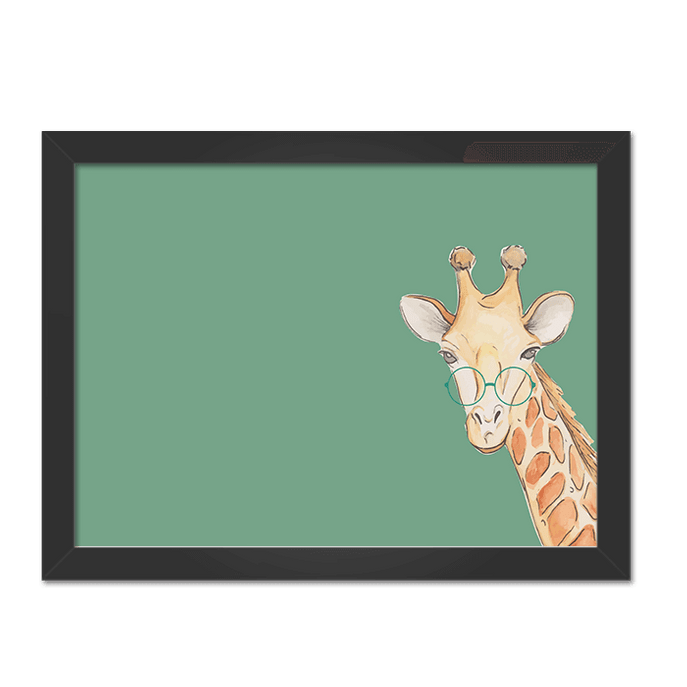 Quadro Girafa Oculista Horizontal Moldura Preta Lisa - 30X20cm-sv