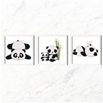 Quadro Infantil Bebê Kit Urso Panda Desenho com 3 - 30x30 - Branco