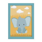 Quadro Infantil Safari Elefante Quarto Moldura Azul 22x32
