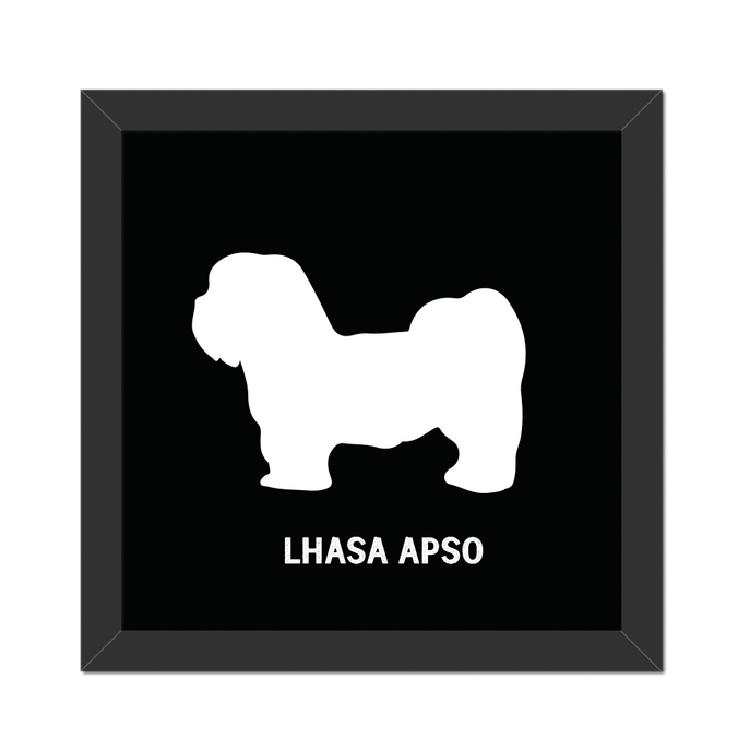 Quadro Lhasa Apso Silhueta Moldura Preta Lisa - 20X20cm-sv