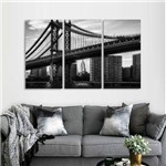 Quadro Manhattan Bridge em Preto e Branco Decorativo 3 Peças