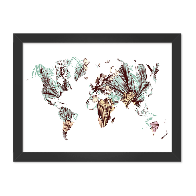 Quadro Mapa Florido Tiffany Moldura Preta Lisa 30x20cm-sv