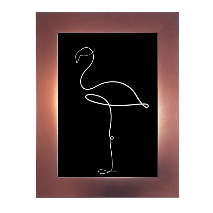 Quadro Moldura Rose Gold Flamingo Minimalista Sem Vidro - Rose Gold - 30x20