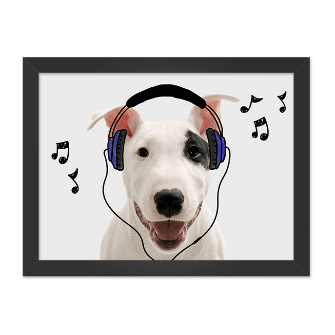 Quadro Music Dog Moldura Preta Lisa - 30x20 Cm-sv