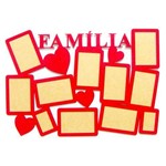 Quadro Painel Família para 11 Fotos em Mdf Vermelho + Vermelho + Família + Porta Retrato