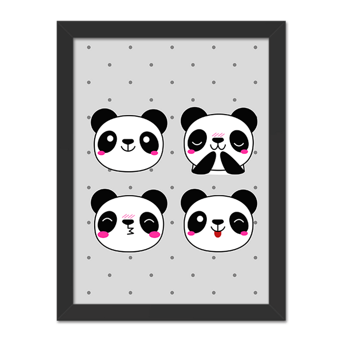Quadro Pandas Moldura Preta Lisa - 30X20cm-sv