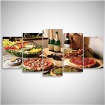 Quadro Pizza Comidas e Bebidas Mosaico 5 Peças para Restaura
