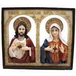 Quadro Sagrado Coração de Jesus e Maria 19.5cm - Enfeite Resina