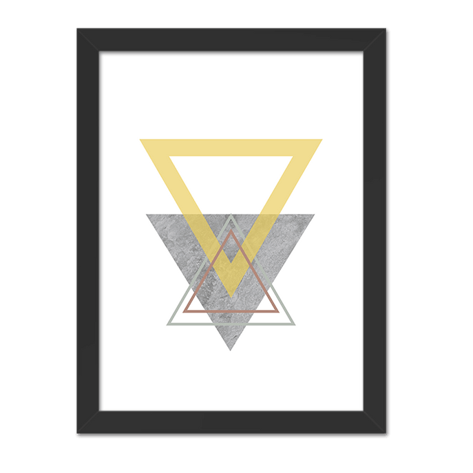 Quadro Triângulo Amarelo Moldura Preta Lisa - 30x20 Cm-sv