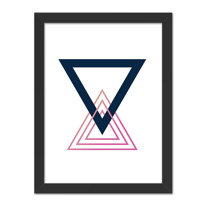 Quadro Triângulo Rosa e Azul Moldura Preta Lisa - 30x20 Cm-sv