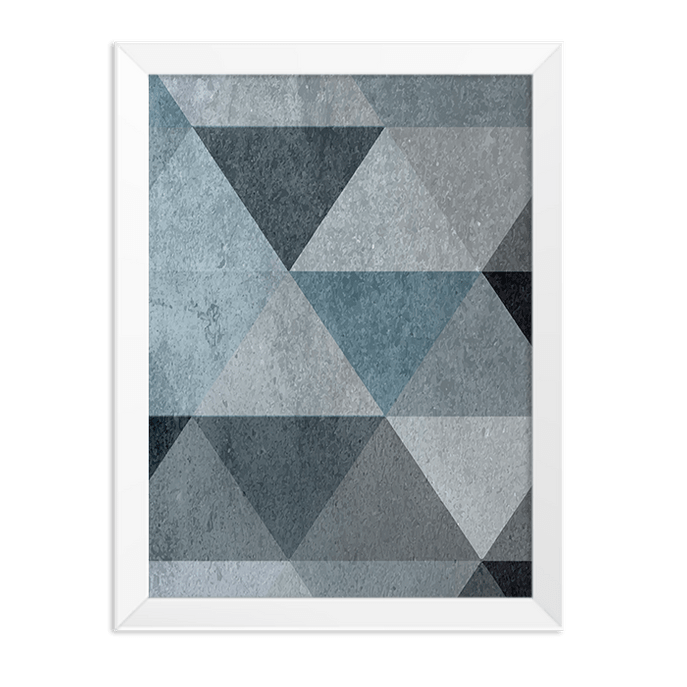 Quadro Triangulo Tons de Azul Moldura Branca Lisa 30x20cm-sv