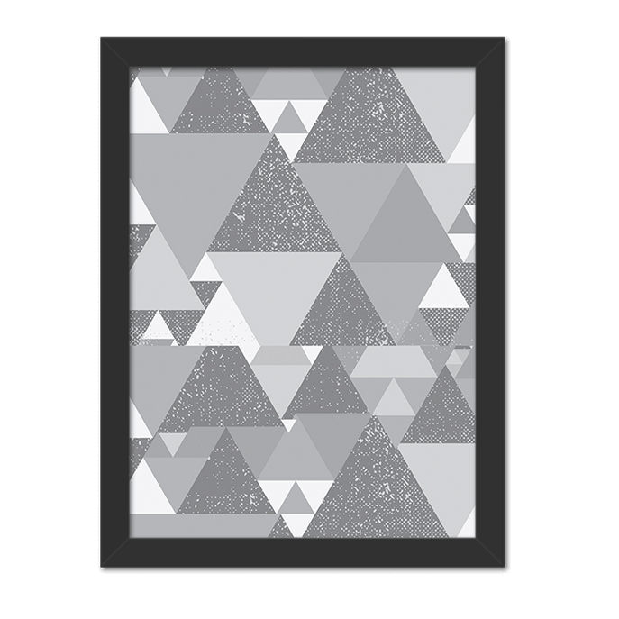 Quadro Triângulos Tons de Cinza Moldura Preta Lisa - 30x20 Cm-sv