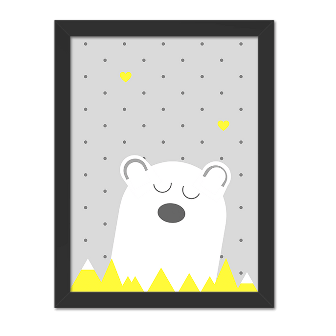 Quadro Urso na Montanha Amarelo Moldura Preta Lisa - 30X20cm-sv
