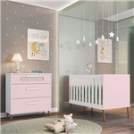 Quarto de Bebê Cômoda 3 Gavetas e Berço Retrô Bibi Branco/rosa - Móveis Estrela