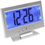 Relógio de Mesa Digital Despertador Temperatura Prata