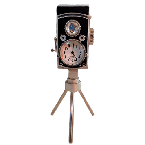 Relógio de Mesa Miniatura Máquina Fotográfica Tripé