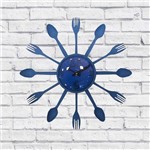 Relógio de Parede Cozinha Decorativo Talheres Azul 15x15x3cm