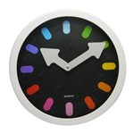 Relógio de Parede de Metal e Vidro com Horas Coloridas - 30x30x Cm