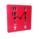 Relógio de Parede em Madeira Mdf Laminado Vermelho com Números Espelhados