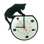 Relógio de Parede Gato em Cima do Aquário Linha Pet