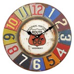 Relógio de Parede Route 66 Color em Mdf - 34x34 Cm